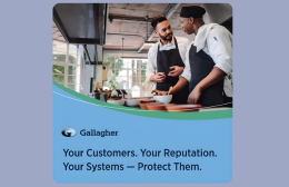 Gallagher Cyber Insurance for Restaurant and Catering Businesses banner featuring two hospitality workers reviewing notes in a restaurant setting. Visit AJG.com/AU/RCA.