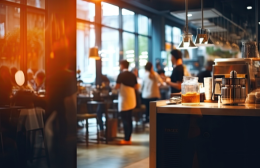 Warm, modern Australian restaurant interior with diners seated at tables and staff working in the background, showcasing a busy and inviting dining atmosphere.